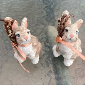 Two Sweet Little Vintage Easter Bunnies or Nursery Figurines